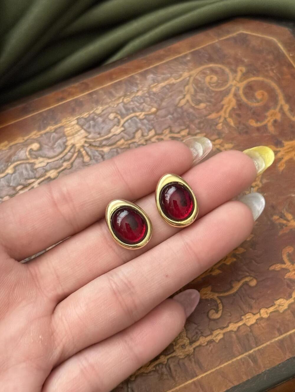 Vintage Avon Red Cabochon Post Earrings